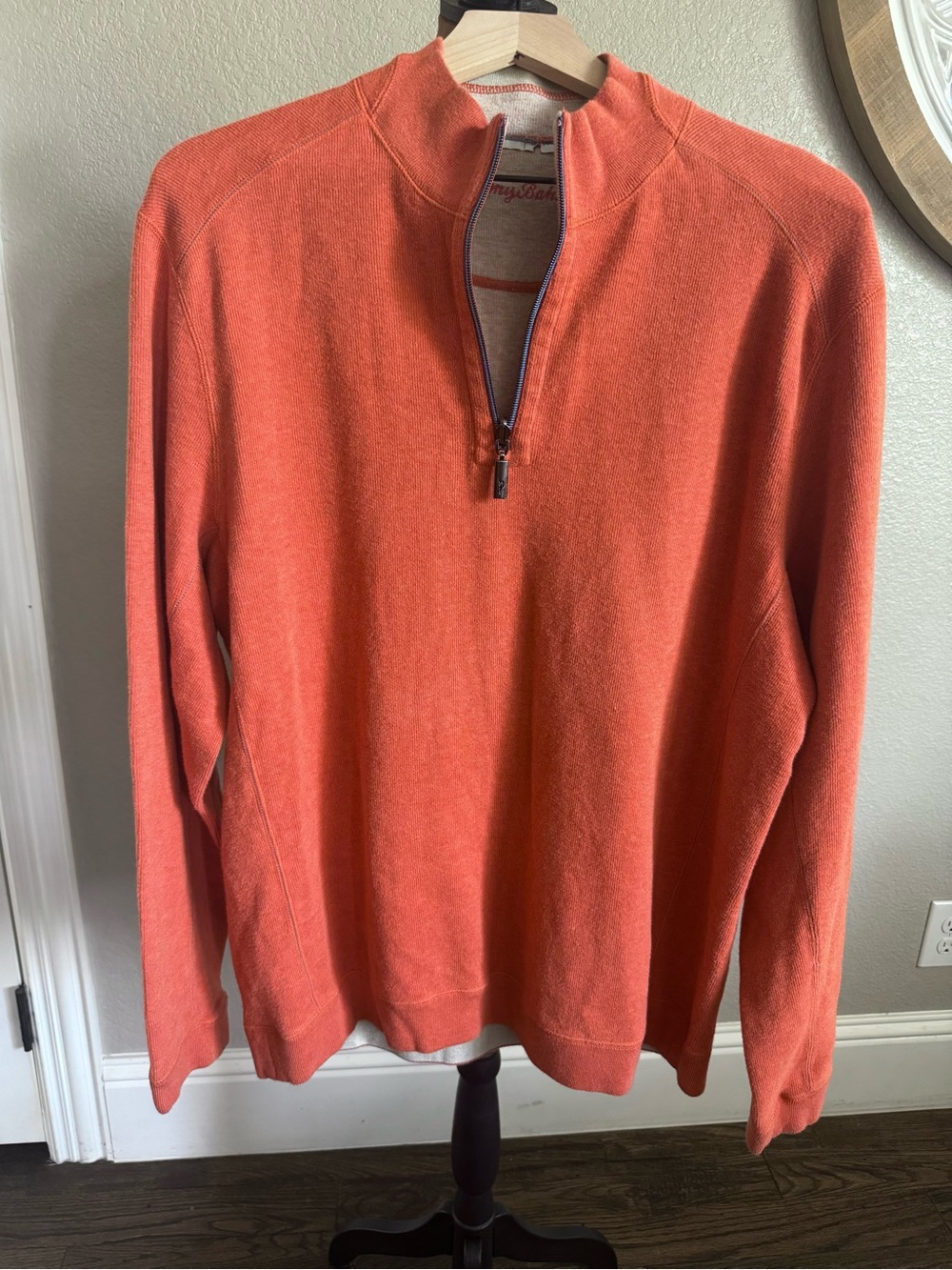 Tommy Bahama Men’s 100% Cotton Quarter Zip Pullover Orange Marlin